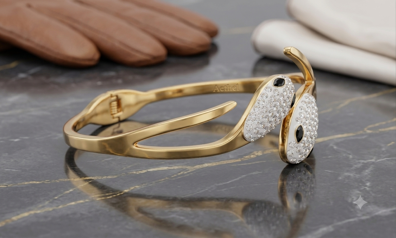 Serpentine Crystal-Encrusted Crossover Bangle