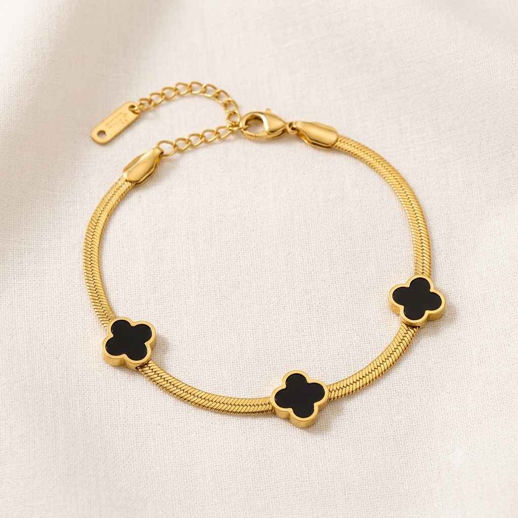 Black Clover Gold Herringbone Bracelet