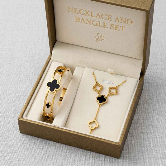 Timeless Elegance Stainless Steel Clover Bracelet & Y-Necklace Set