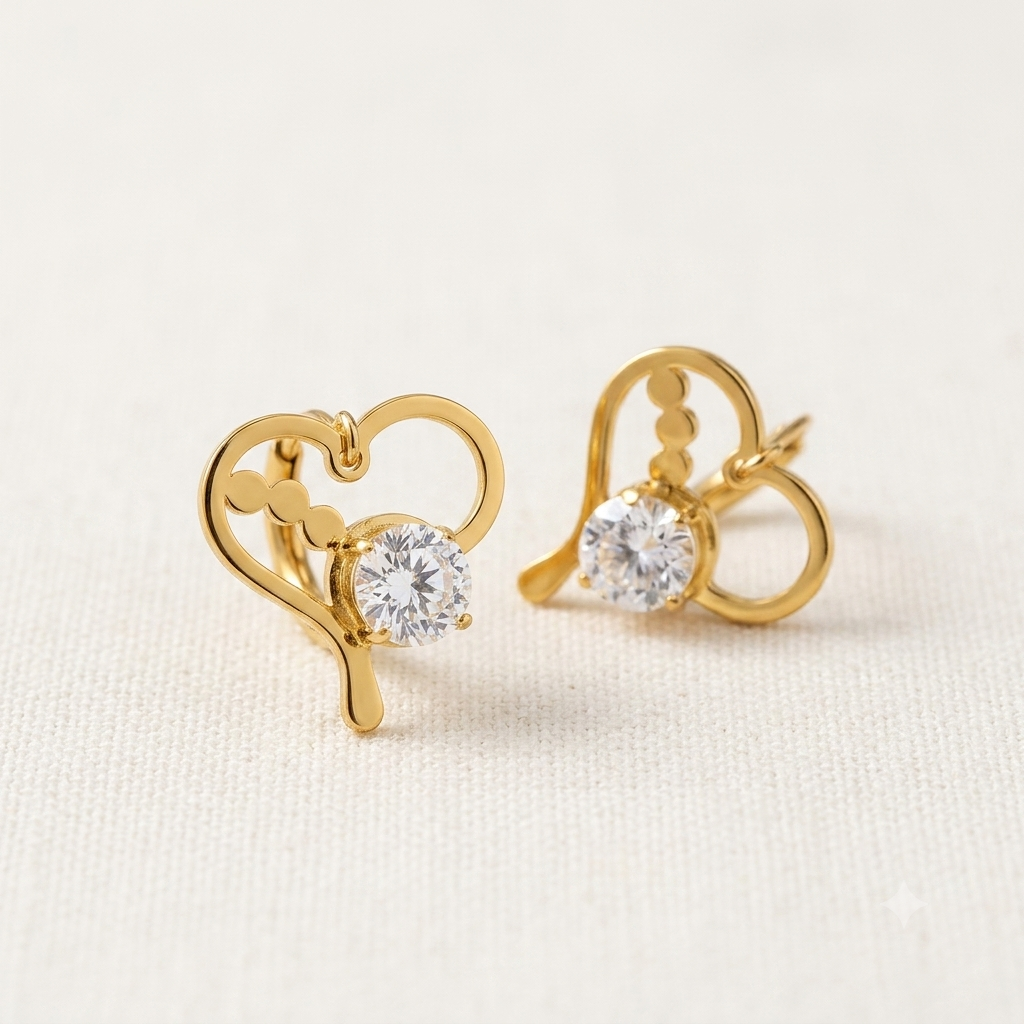 Crystal Heart Huggie Drop Earrings | Gold-Plated Sparkling Heart Hoops