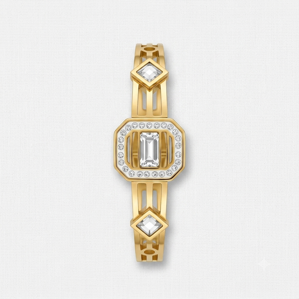 Geometric Octagon Crystal Bangle | Gold-Plated Emerald-Cut Statement Bracelet