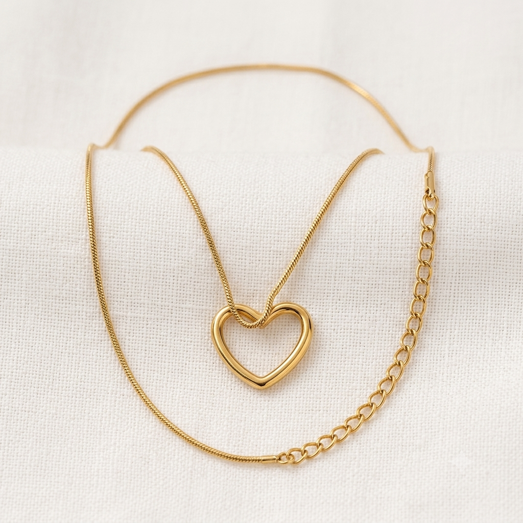 Gold Open Heart Snake Chain Bracelet | Stainless Steel Dainty Charm Bracelet