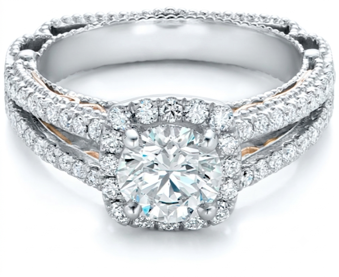 Imperial Dual-Tone Cushion Halo Diamond Ring