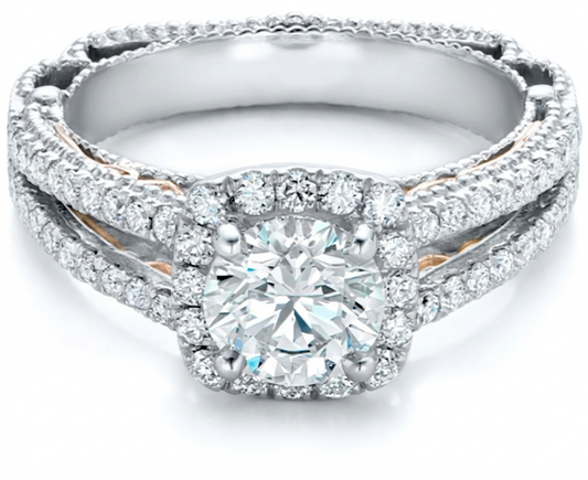 Imperial Dual-Tone Cushion Halo Diamond Ring