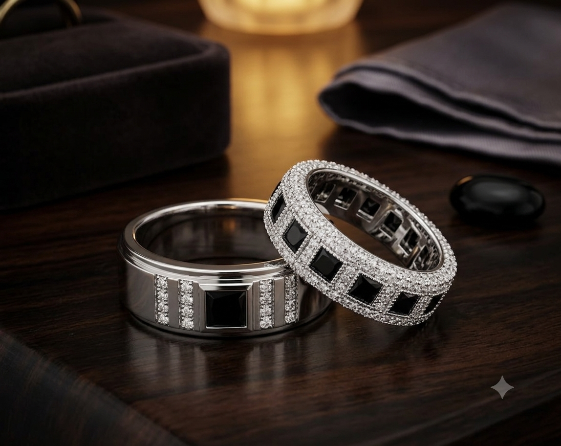 Bound by Love - Silver & Black Couple's Ring Set