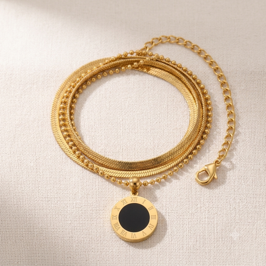 Gold Roman Numeral Disc Layered Bracelet