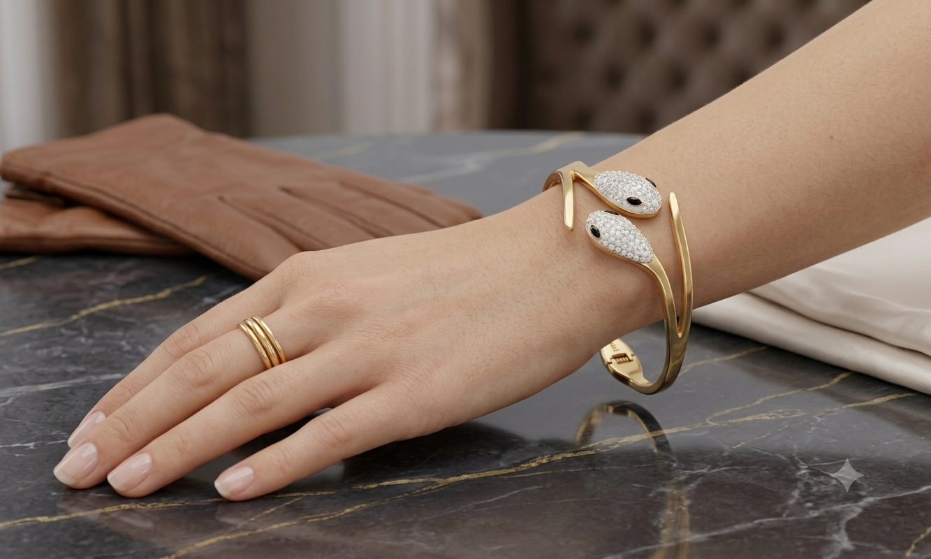 Serpentine Crystal-Encrusted Crossover Bangle