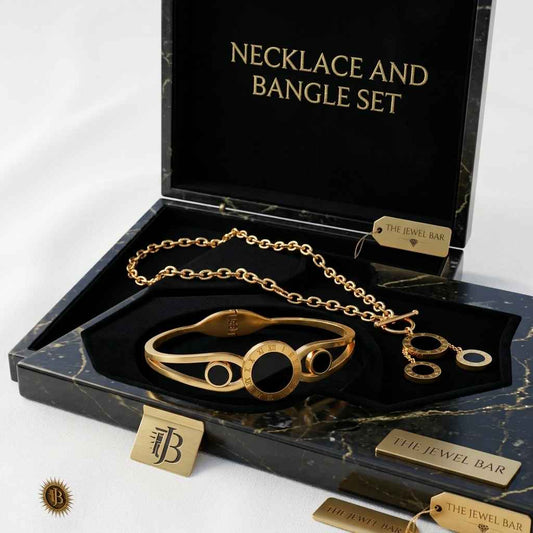 Roman Numeral Onyx Set | Cuff Bangle & Toggle Necklace Bundle