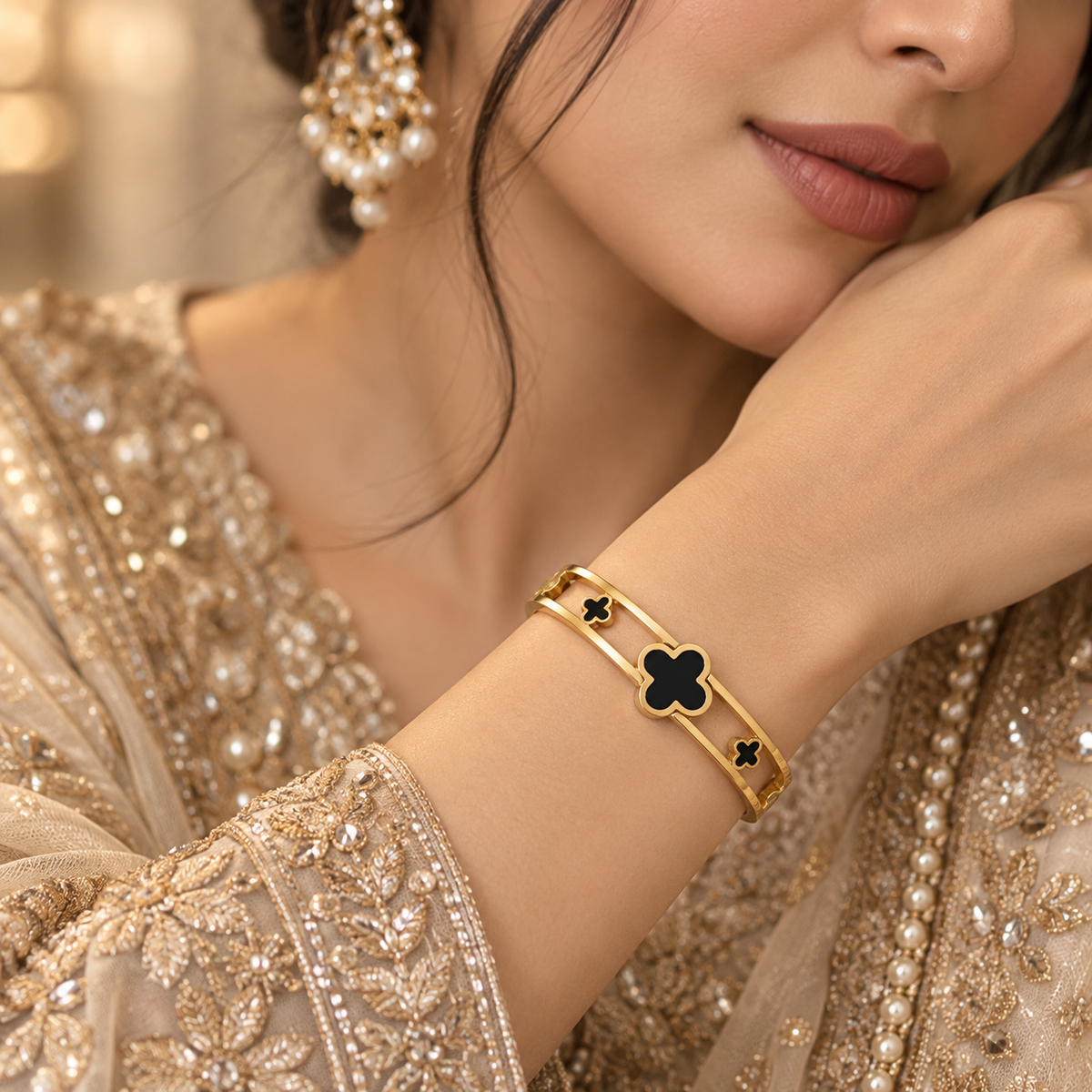 Multi-Clover Hinged Cuff Bangle