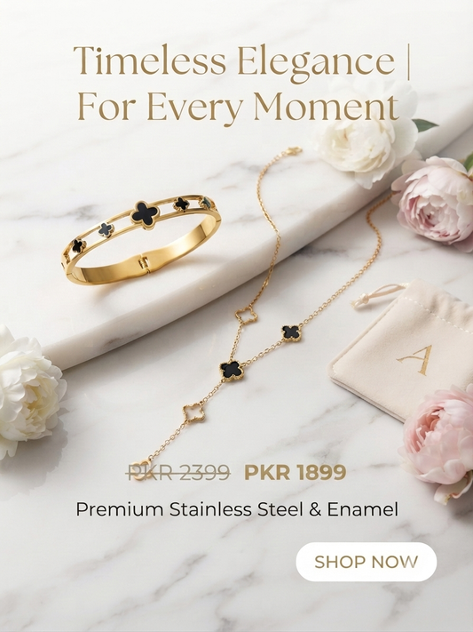 Timeless Elegance Stainless Steel Clover Bracelet & Y-Necklace Set