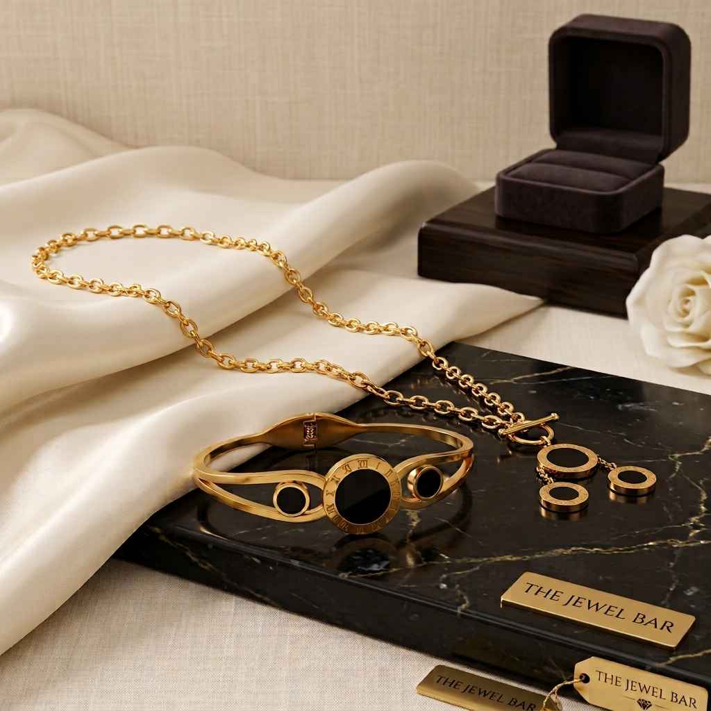 Roman Numeral Onyx Set | Cuff Bangle & Toggle Necklace Bundle