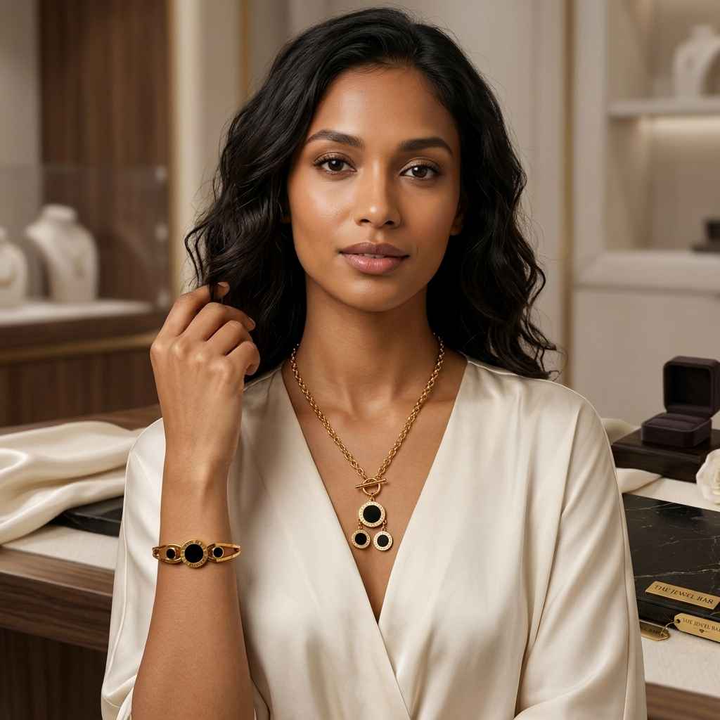 Roman Numeral Onyx Set | Cuff Bangle & Toggle Necklace Bundle