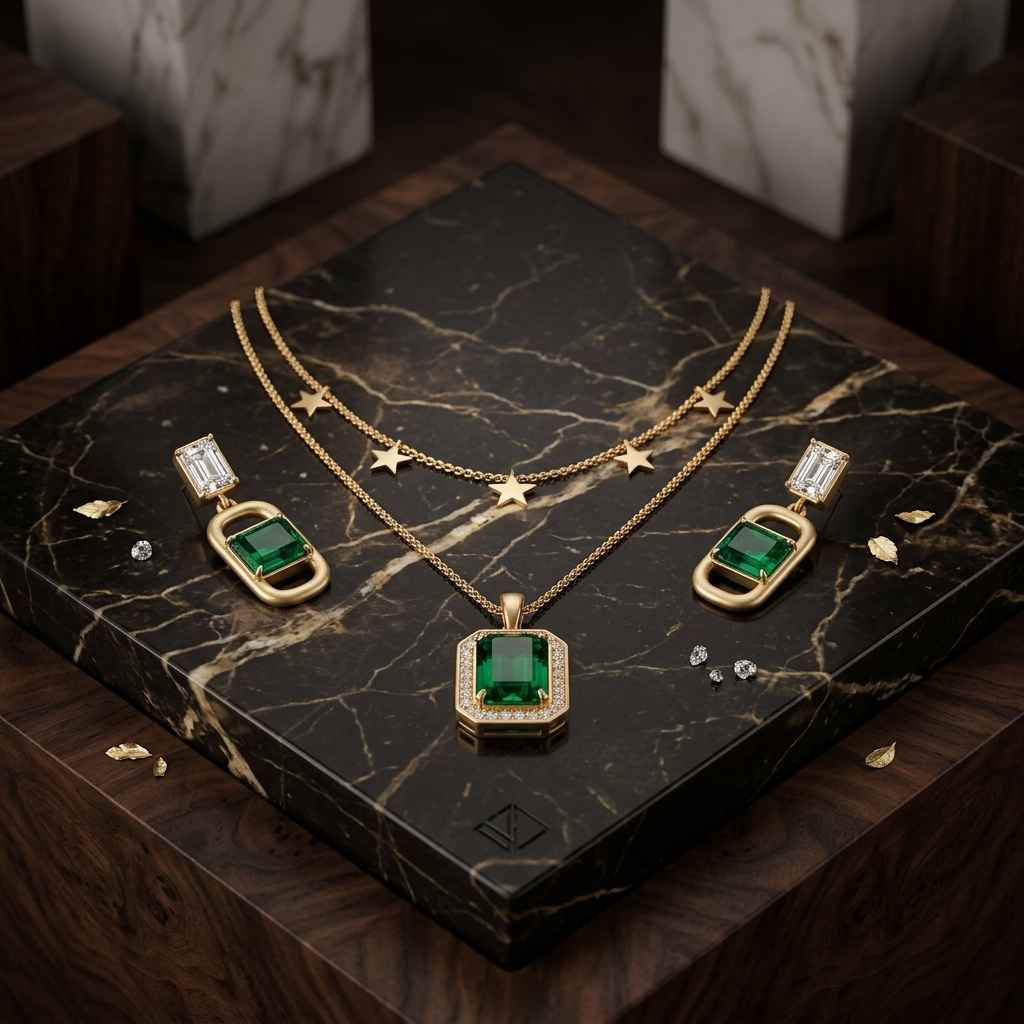 The Emerald Star Jewelry Set | Layered Star Necklace & Drop Earrings