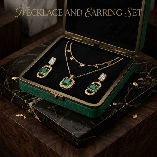 The Emerald Star Jewelry Set | Layered Star Necklace & Drop Earrings